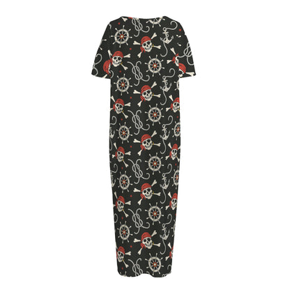 Pirate Theme Pattern Print Short Sleeve Long Nightdress