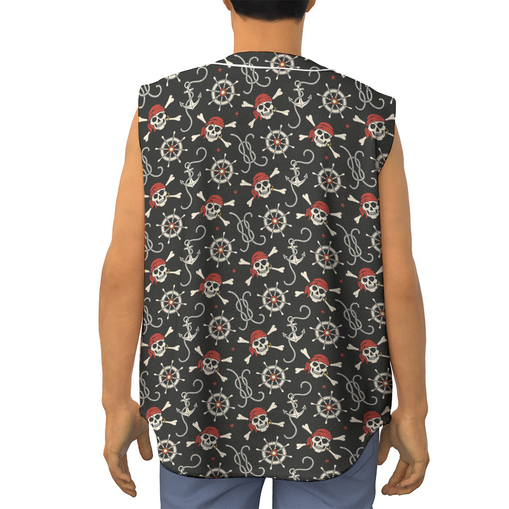 Pirate Theme Pattern Print Sleeveless Baseball Jersey