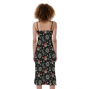 Pirate Theme Pattern Print Slim Fit Midi Cami Dress