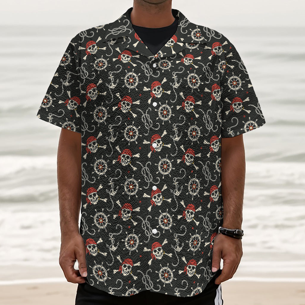 Pirate Theme Pattern Print Textured Short Sleeve Shirt