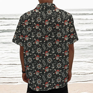 Pirate Theme Pattern Print Textured Short Sleeve Shirt