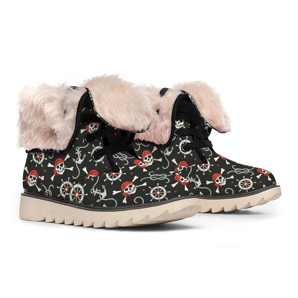Pirate Theme Pattern Print Winter Boots