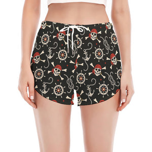 Pirate Theme Pattern Print Women's Split Running Shorts