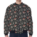 Pirate Theme Pattern Print Zip Sleeve Bomber Jacket