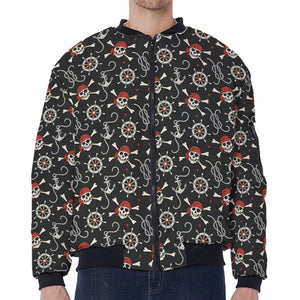 Pirate Theme Pattern Print Zip Sleeve Bomber Jacket