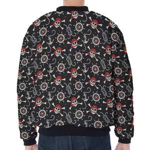 Pirate Theme Pattern Print Zip Sleeve Bomber Jacket