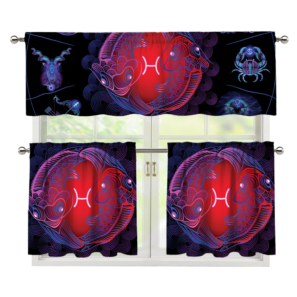 Pisces And Astrological Signs Print 3 Piece Kitchen Curtains