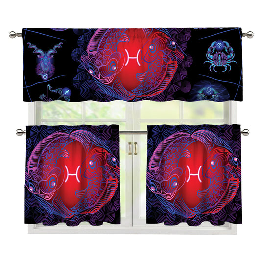 Pisces And Astrological Signs Print 3 Piece Kitchen Curtains