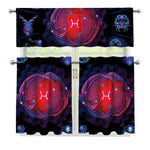 Pisces And Astrological Signs Print 3 Piece Kitchen Curtains