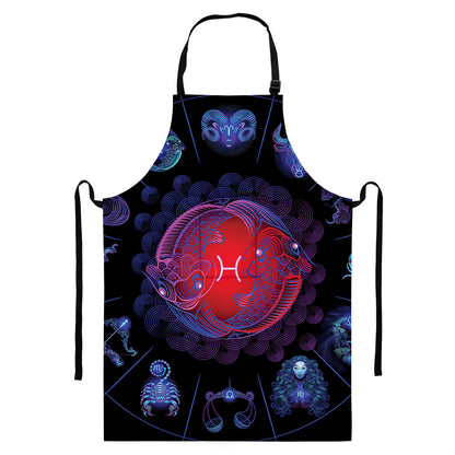 Pisces And Astrological Signs Print Bib Apron With Pocket