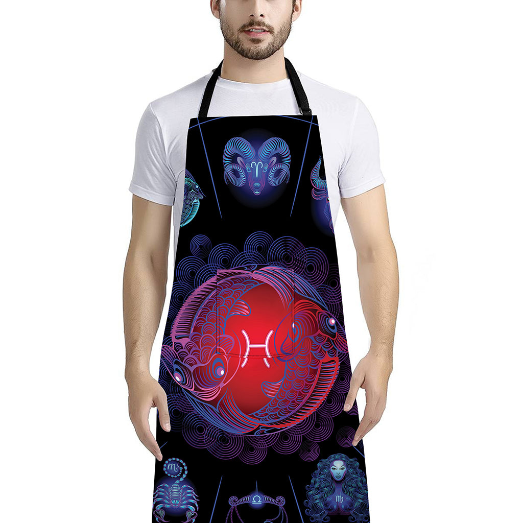 Pisces And Astrological Signs Print Bib Apron With Pocket