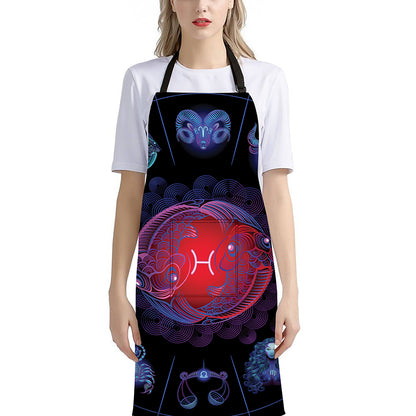 Pisces And Astrological Signs Print Bib Apron With Pocket