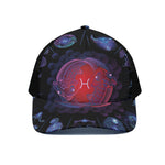 Pisces And Astrological Signs Print Black Mesh Trucker Cap