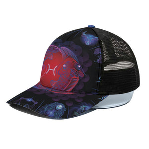 Pisces And Astrological Signs Print Black Mesh Trucker Cap