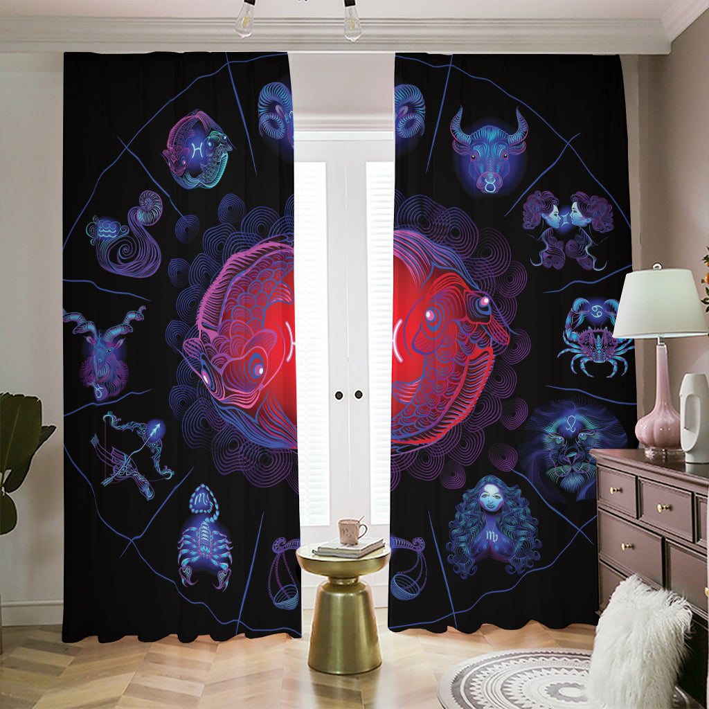 Pisces And Astrological Signs Print Blackout Pencil Pleat Curtains