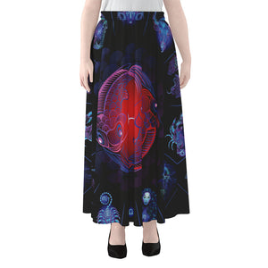 Pisces And Astrological Signs Print Chiffon Maxi Skirt