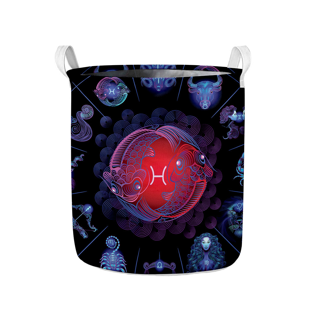 Pisces And Astrological Signs Print Collapsible Laundry Basket
