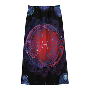 Pisces And Astrological Signs Print Cotton Front Slit Maxi Skirt