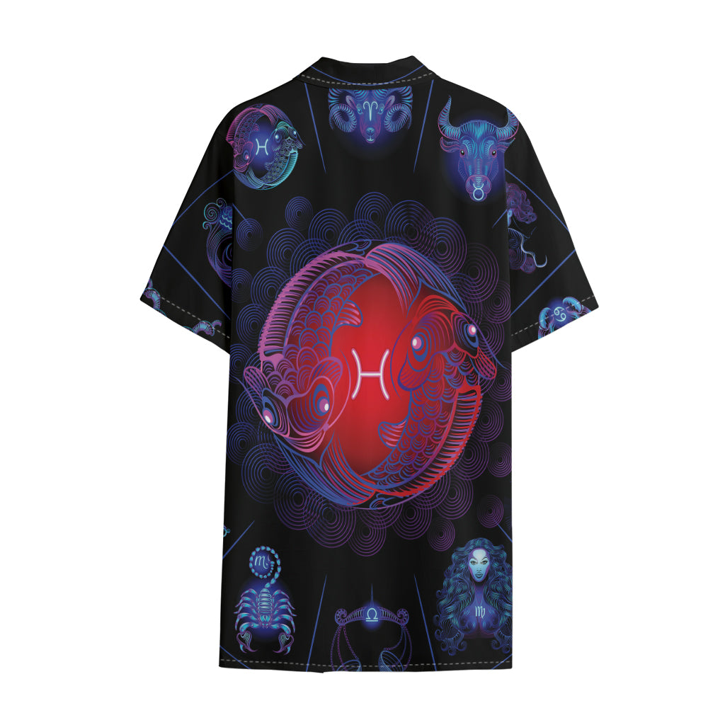 Pisces And Astrological Signs Print Cotton Hawaiian Shirt