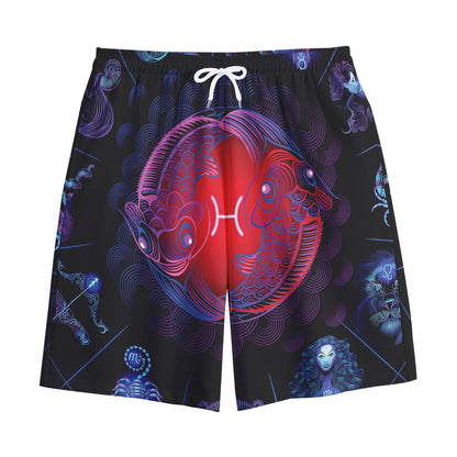 Pisces And Astrological Signs Print Cotton Shorts