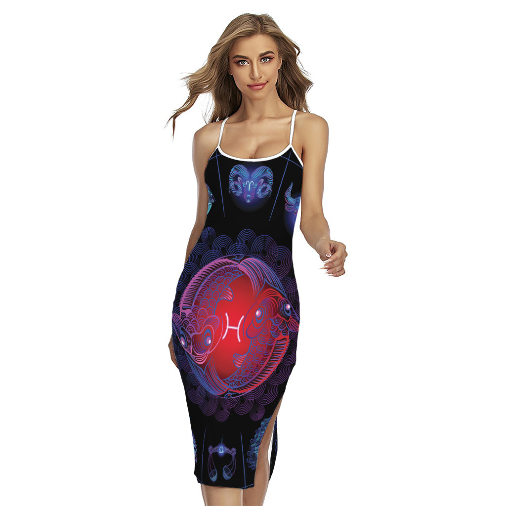 Pisces And Astrological Signs Print Cross Back Cami Dress