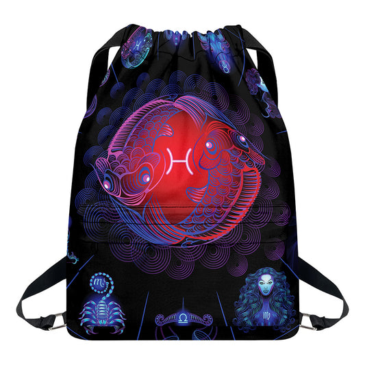 Pisces And Astrological Signs Print Drawstring Backpack