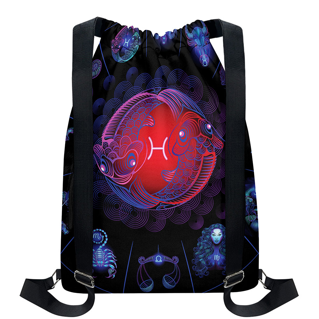 Pisces And Astrological Signs Print Drawstring Backpack