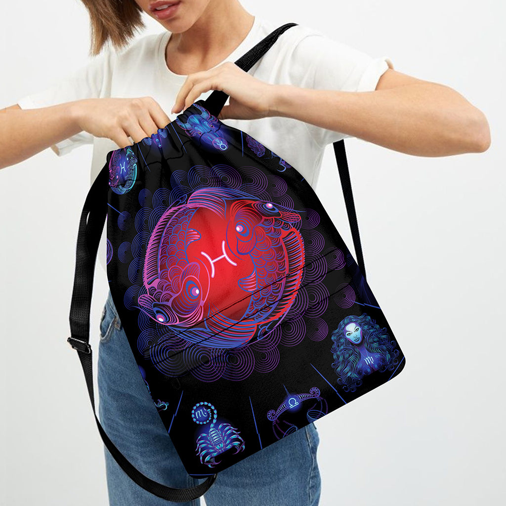 Pisces And Astrological Signs Print Drawstring Backpack