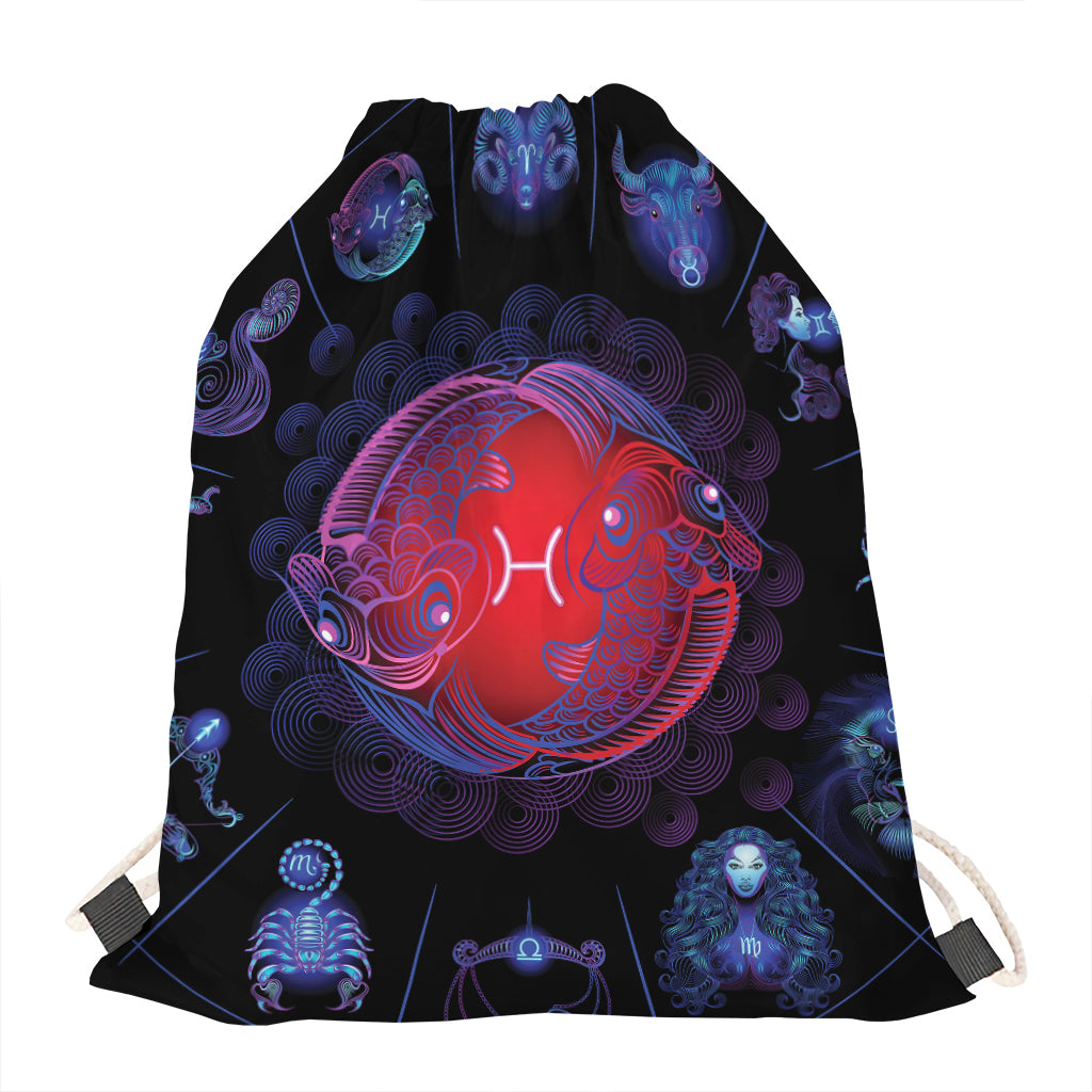 Pisces And Astrological Signs Print Drawstring Bag