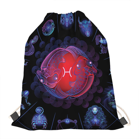 Pisces And Astrological Signs Print Drawstring Bag