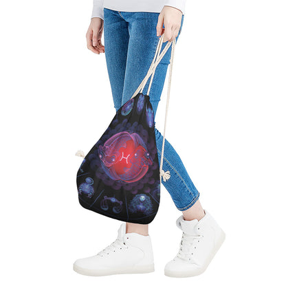 Pisces And Astrological Signs Print Drawstring Bag