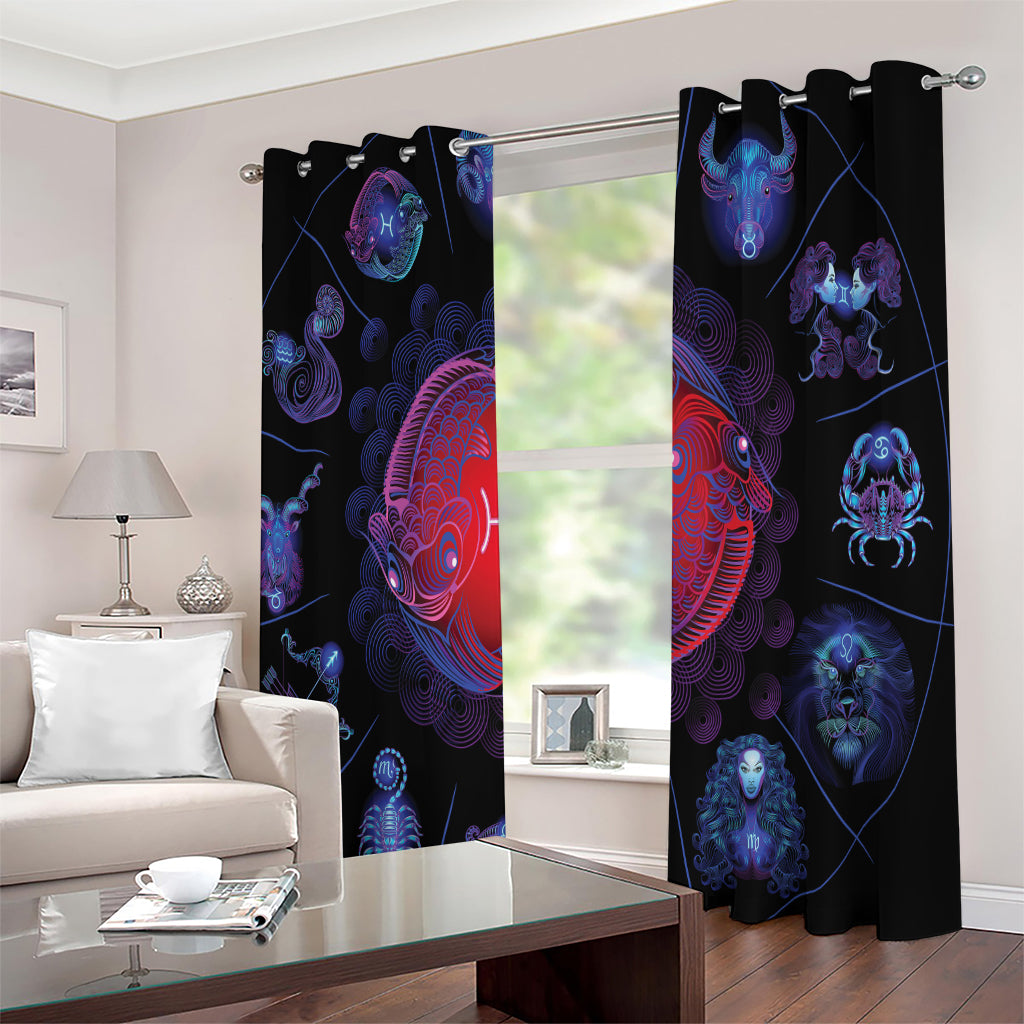 Pisces And Astrological Signs Print Extra Wide Grommet Curtains