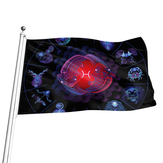 Pisces And Astrological Signs Print Flag