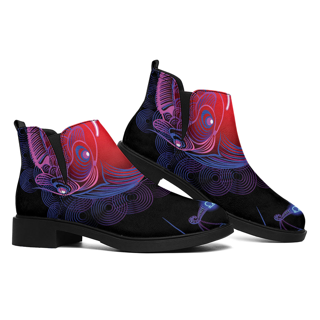 Pisces And Astrological Signs Print Flat Ankle Boots