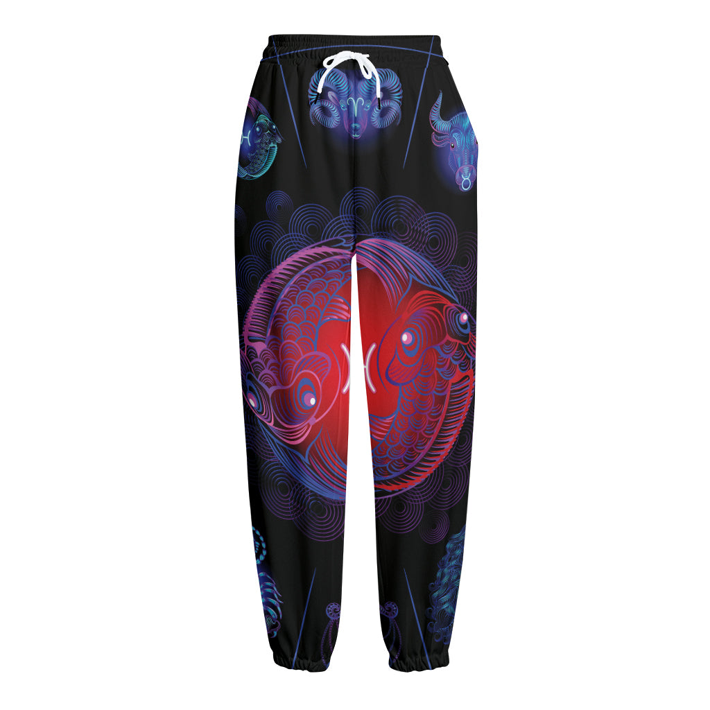 Pisces And Astrological Signs Print Fleece Lined Knit Pants