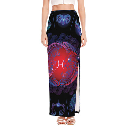 Pisces And Astrological Signs Print High Slit Maxi Skirt