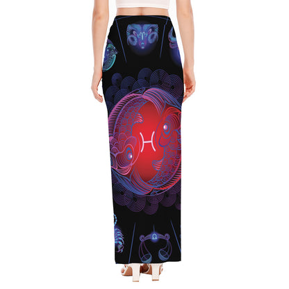 Pisces And Astrological Signs Print High Slit Maxi Skirt