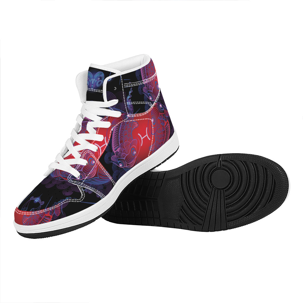 Pisces And Astrological Signs Print High Top Leather Sneakers