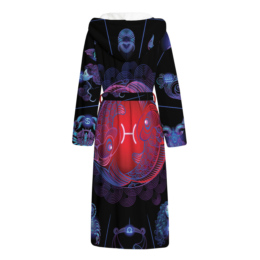 Pisces And Astrological Signs Print Hooded Bathrobe