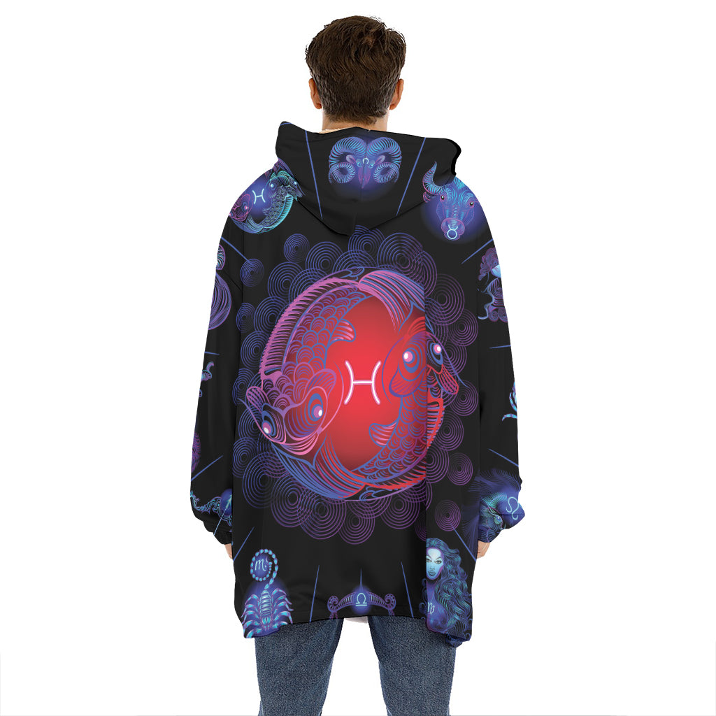 Pisces And Astrological Signs Print Hoodie Blanket
