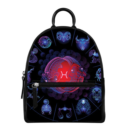 Pisces And Astrological Signs Print Leather Backpack