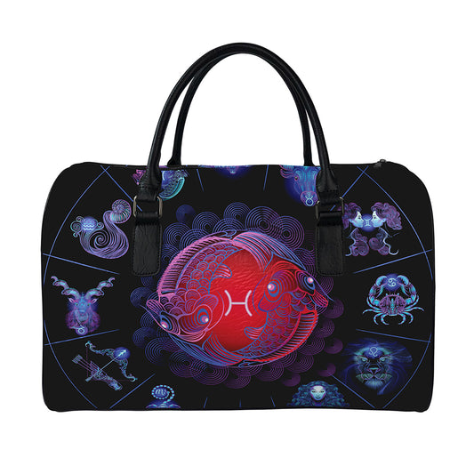 Pisces And Astrological Signs Print Leather Duffle Bag