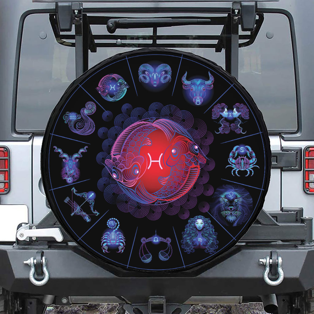 Pisces And Astrological Signs Print Leather Spare Tire Cover