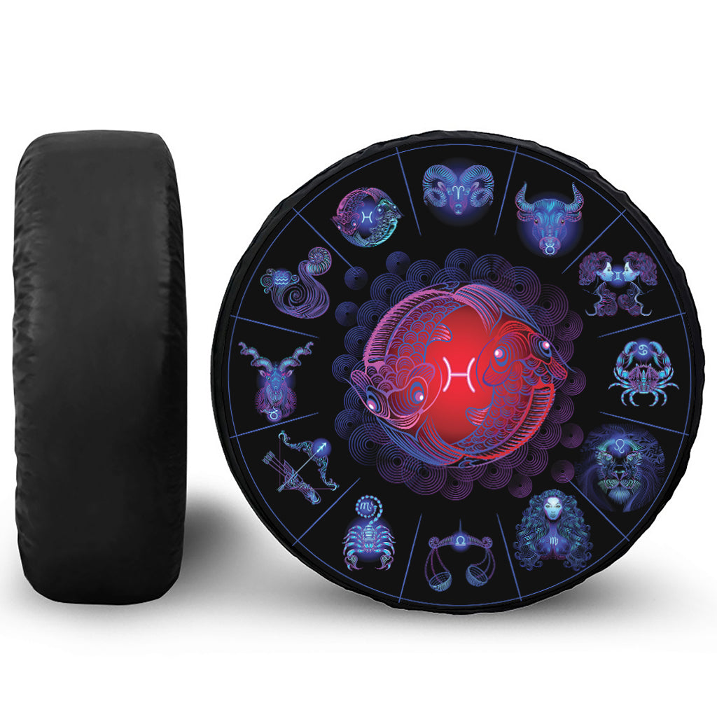 Pisces And Astrological Signs Print Leather Spare Tire Cover