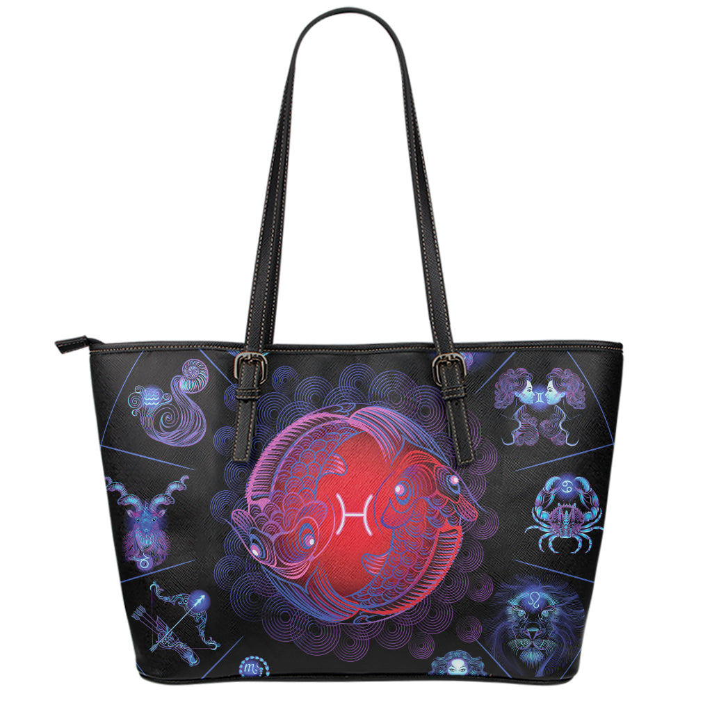 Pisces And Astrological Signs Print Leather Tote Bag