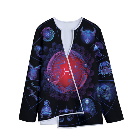 Pisces And Astrological Signs Print Long Sleeve Short Coat