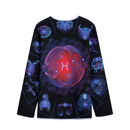 Pisces And Astrological Signs Print Long Sleeve Short Coat