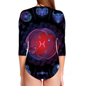 Pisces And Astrological Signs Print Long Sleeve Swimsuit