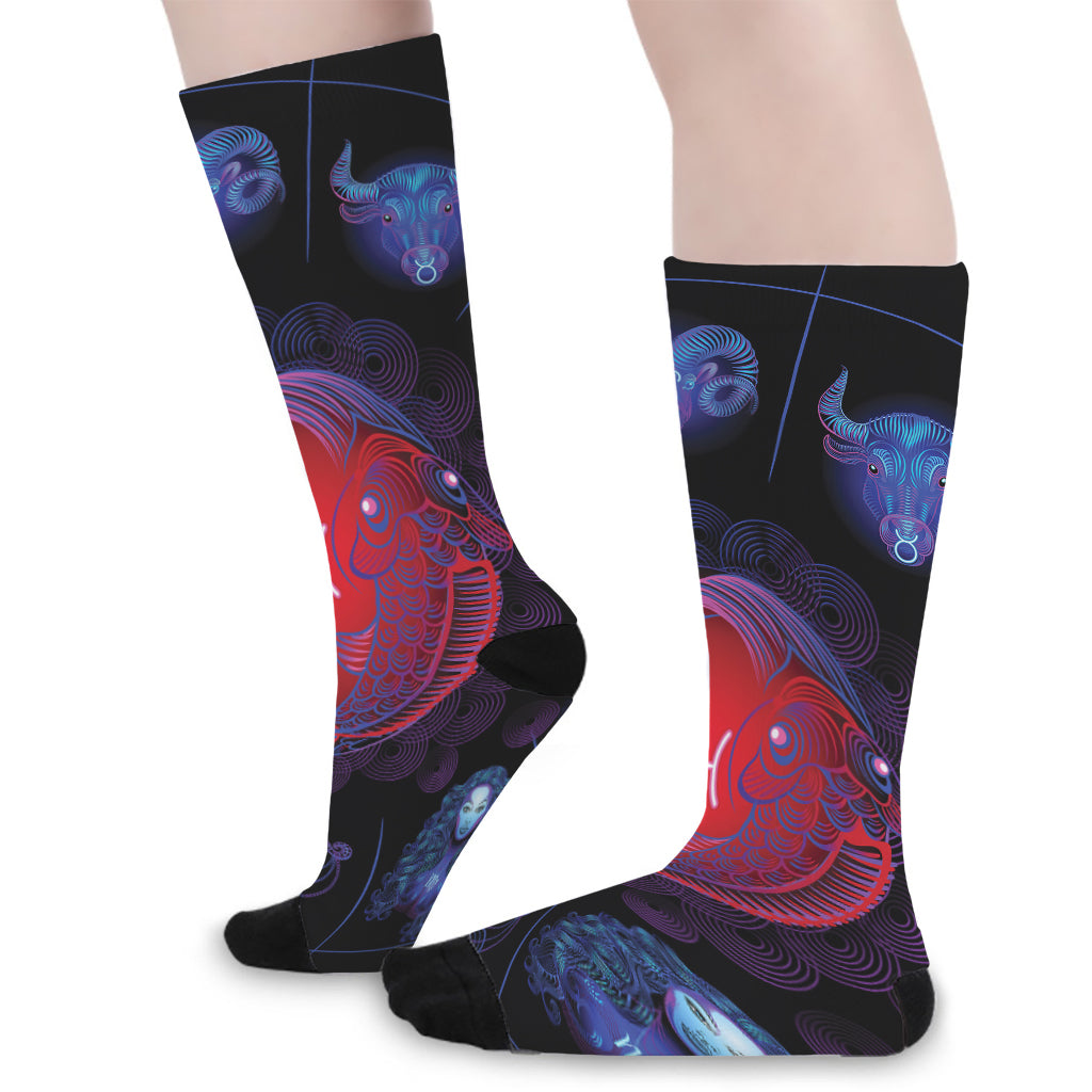 Pisces And Astrological Signs Print Long Socks