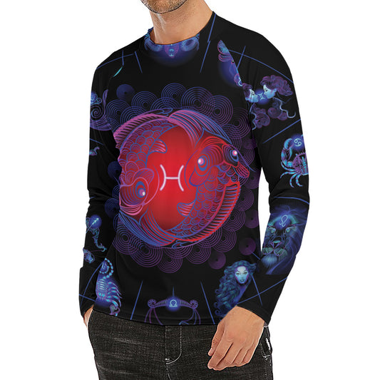 Pisces And Astrological Signs Print Men's Long Sleeve Rash Guard